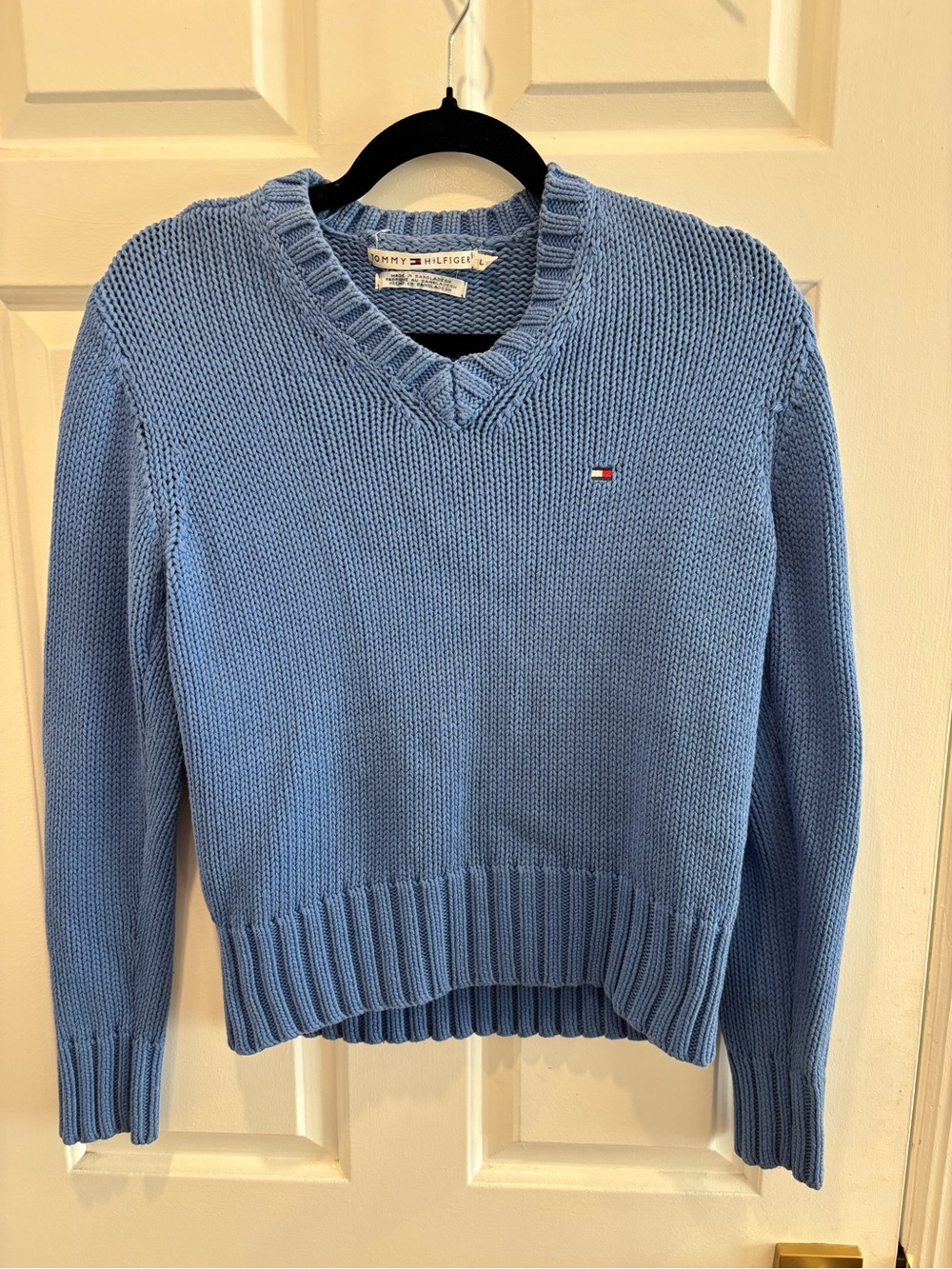100% Cotton Tommy Hilfiger Boys Blue V-Neck Sweater